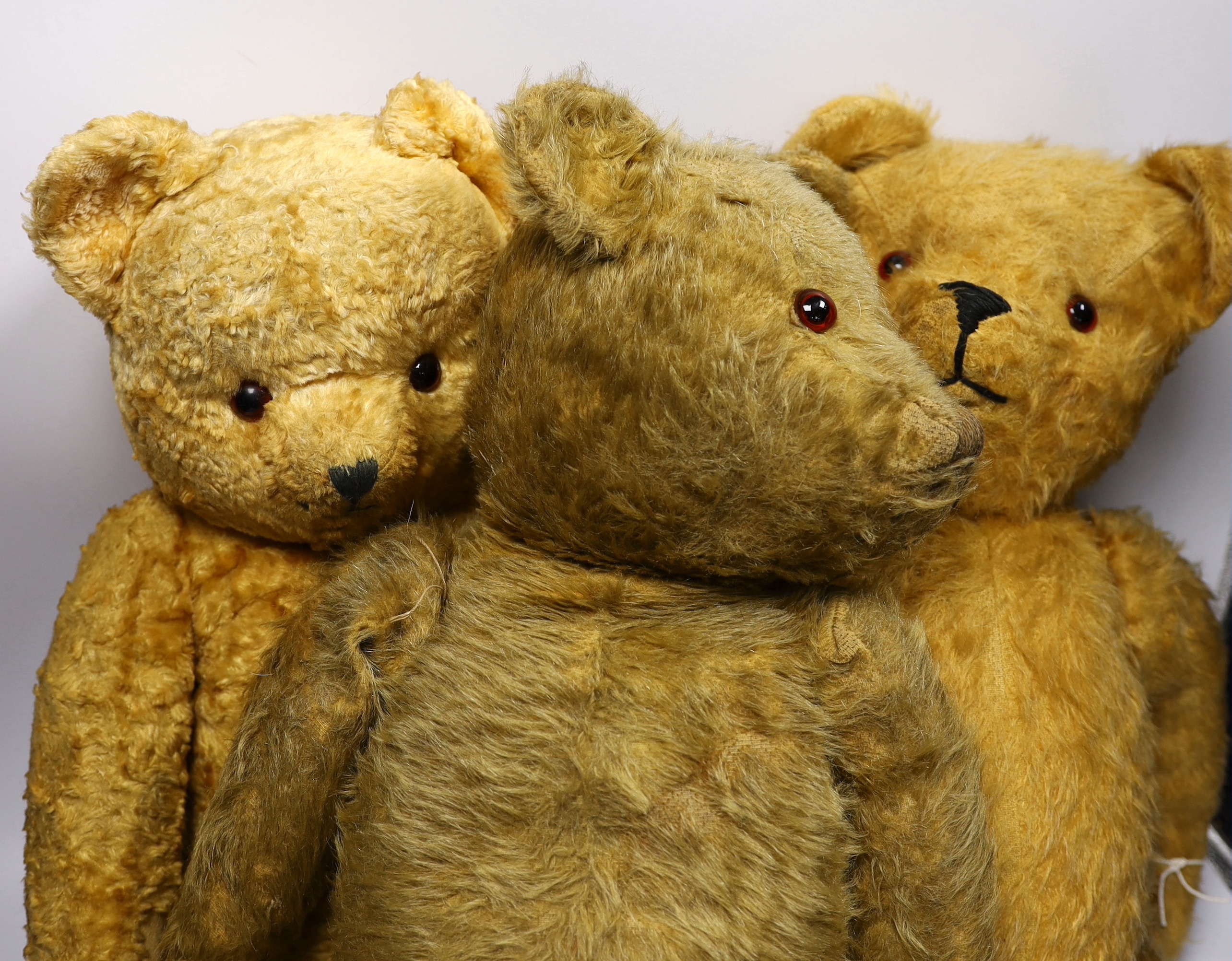 A cotton plush bear and two post-war mohair bears (3)